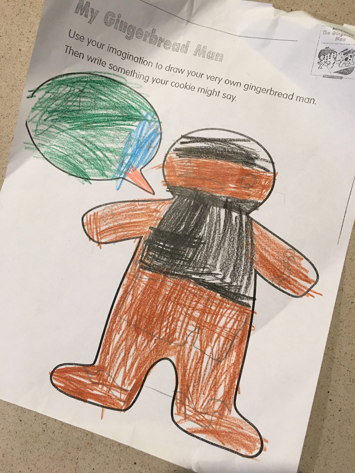 Children's coloring page of a gingerbread man drawn to look like a ninja